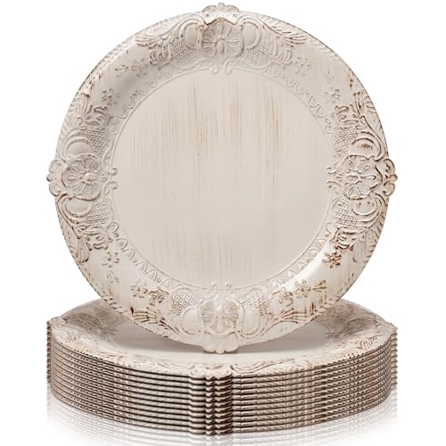 Mifoci 12 Pcs Antique White Charger Plates Plastic 13" Wedding Chargers