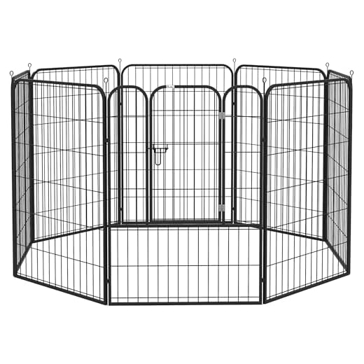 PawHut Parque para Mascotas Perros 8 Vallas 79x100 cm Corral Plegable con Puerta y Doble Pestillo Paneles Metálicos Cerca de Entrenamiento Negro