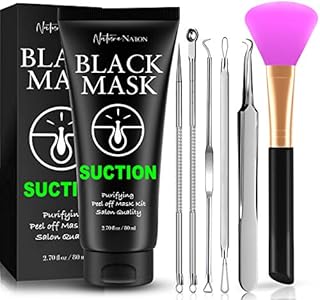 Blackhead Remover Mask Valuable 3-in-1 Kit Purifying Peel Off Mask, With 5 Blackhead & Pimple Comedone Extractors and Silicone Brush, Deep Cleansing Blackheads Removal Mask Kit