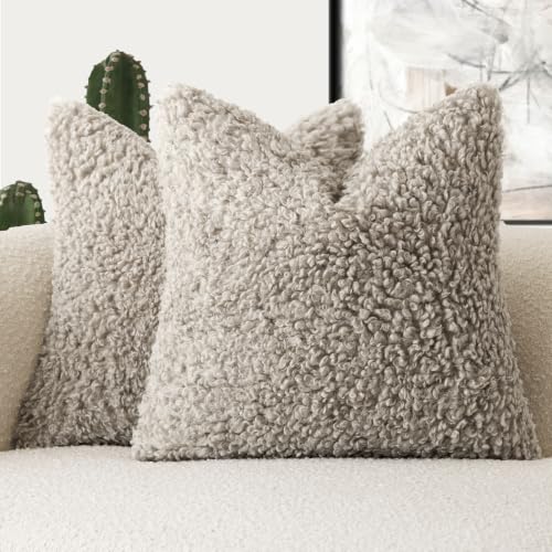 Image of Foindtower Set of 2 16x16 Inch Light Grey,Faux Fur Throw Pillow Cover Accent Sherpa Furry Pillow Covers Fuzzy Soft Pillowcases Cozy Sheepskin Decorative Fleece Cushion Case for Bed Couch Living Room