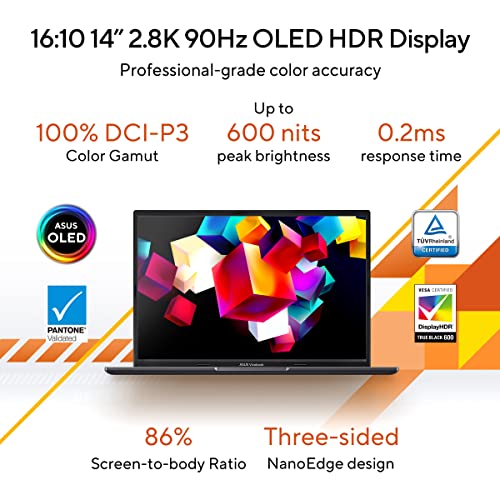 Image of ASUS Vivobook 14 OLED (2023), AMD Ryzen 5 7530U, 14 inch (35.56 cm) 2.8K OLED 90Hz, Thin & Light Laptop (16GB /512GB SSD /Windows 11 /Office 2021 /Alexa /Backlit KB /FP Sensor /Black /1.60 kg), M1405YA-KM541WS
