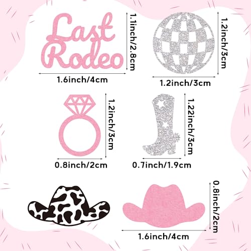 Image of BeYumi Cowgirl Bachelorette Table Decor - 300Pcs Western Cowgirl Table Confetti Decoration Pink Glitter Last Rodeo Disco Ball Ring Boot Cowboy Hat Paper Confetti Decor for Birthday Engagement Party