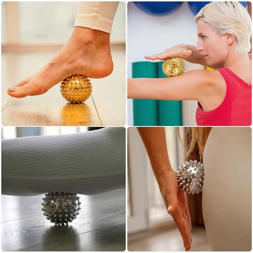 4 Igelball Massageball&8 Akkupressurringe, Magnetische Igelbälle, Akupressur Ringe Set, Skills Borderline Set,Akupressurring Finger Massageringe,Magnetic Igelball für Stressball Relief(Gold, Silber)