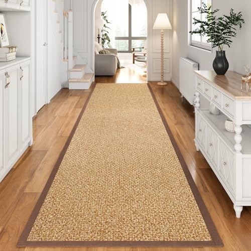 YDKGL Washable Hallway Runner Rug 2x8 Jute Like Kitchen Runner Mat Rugs Non Slip, Woven Soft Entryway Farmhouse Runner Boho Floor Carpet for Indoor Laundry Hall Backdoor Bedroom Living Room, Brown