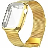 Geoumy Cinturino magnetico in metallo compatibile con Apple Watch da 45 mm con custodia, cinturino di ricambio in maglia milanese in acciaio inox, compatibile con iWatch serie SE 11-1, per donne e