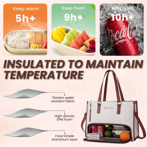 Image of OCEANEVO 2 in 1 Stylish Laptop Tote Bag for Women Office use with Insulated Lunch Bag Compartment includes Small Pouch and Luggage Tag, Laptop Handbag for Office, Travel