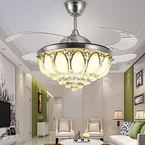 42" Luxury Modern Fandelier Crystal Chandelier Ceiling Fan With Remote Control Bling Ceiling Fan With Light For Livingroom Bedroom Chrome Folding Blades Ceiling Fan Lamp Dining Room Decorative #TOP6