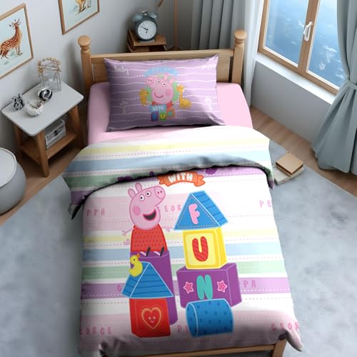 Image of Sassoon Peppa Pig (Fun) Digital Printed, Cotton Single Bedsheet, 300 TC, 1 Pillow Cover, Fade Resistant, Bedsheet for Kid's Bedroom, (1.50m X 2.35m)
