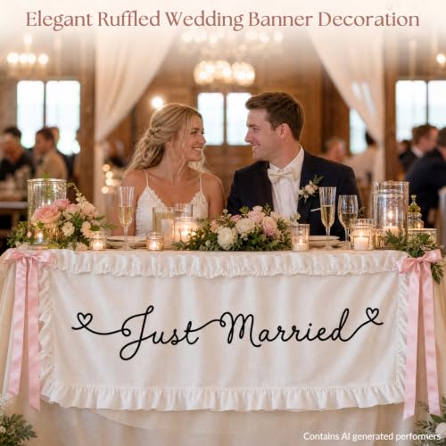 Image of Custom Wedding Last Name Banner with Ruffle Edge and Ribbon Bows, Personalized Family Name Sign, Wedding Welcome Banner for Ceremony Entrance, Reception Decor, Bridal Shower, Engagement Party