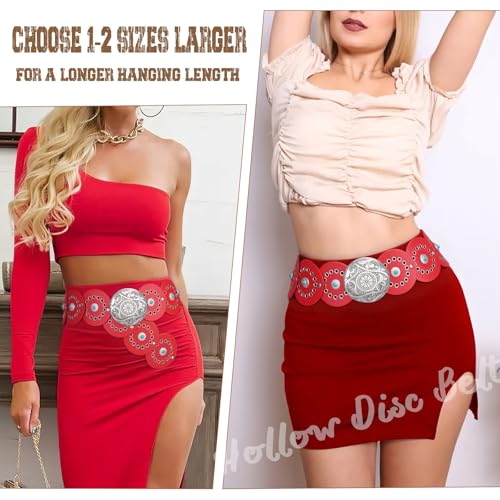 Image of XZQTIVE Western PU Leather Belts for Woman Concho Cowgirl Cowboy Disc Belt for Ladies Wide Boho Country Waist Belts for Dress