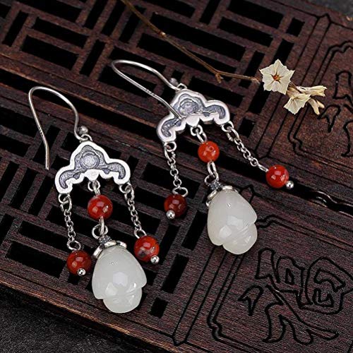Boucles d'oreilles style chinois pour femmes bijoux néphrite agate rouge