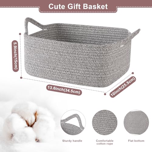 Image of OIASKET Gift Basket Empty with Handle, Small Woven Baskets for Gifts Empty | 13.6 inchx10 inchx5.9 inch, Baby Shower Toy Storage Baskets, Dog Toy Storage for Organizing, with Gift Bag Ribbon Tissue Paper