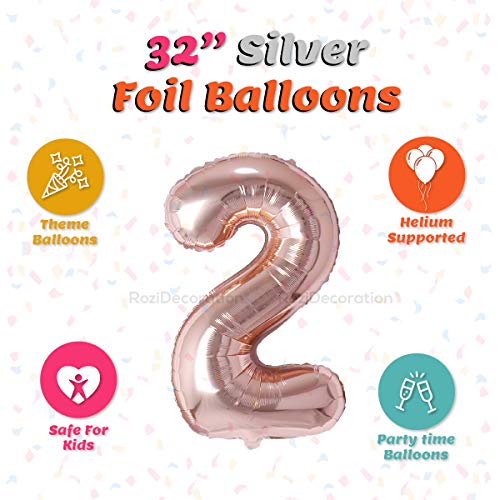 Image of Rozi Decoration 32 inch Inch Rose Gold 2 Number Foil Balloons Pack of 2 Numbers | 2nd Anniversary Decoration Items | 2 Number for Birthday Decoration