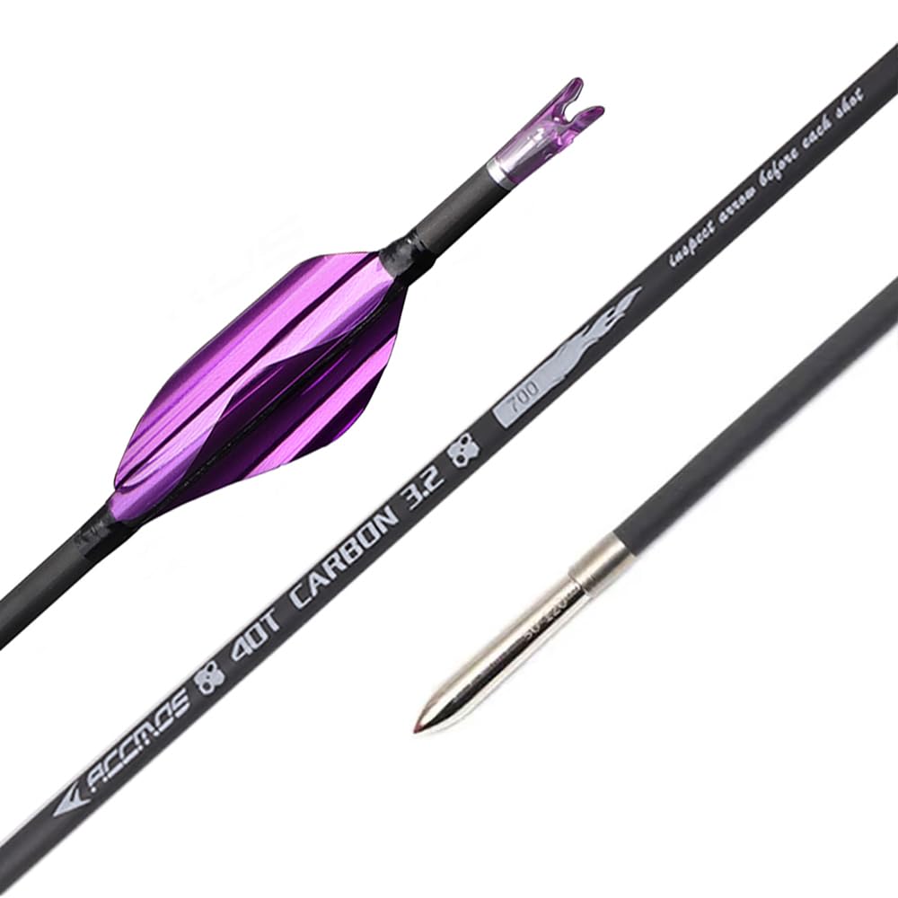 12 Pezzi Frecce con Piume a Spirale, Lunghezza Dell'asta 31 Pollici, ID 3,2 mm, Spine 650 (Purple)