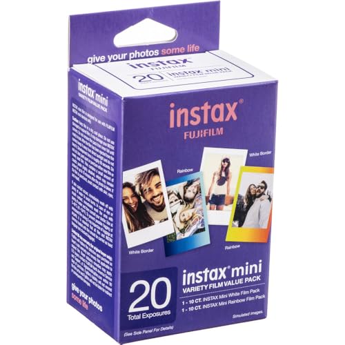 Película instantánea FUJIFILM INSTAX MINI Variety Value de 20 exposiciones (10 blanco + 10 arcoíris) para cámaras y impresoras Instax Mini miniatura 2