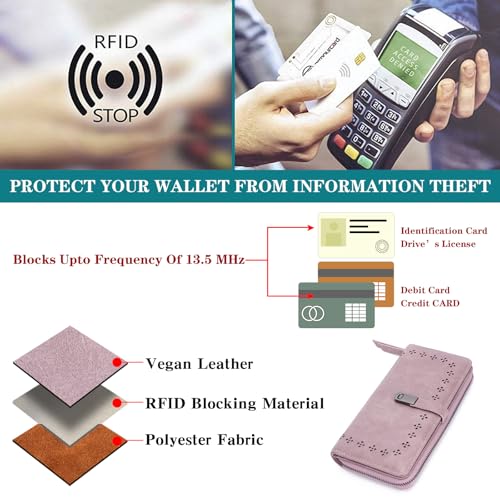 Image of Wallet for Women Large Capacity RFID Blocking Leather Bifold Card Holder with Zipper Change Pocket