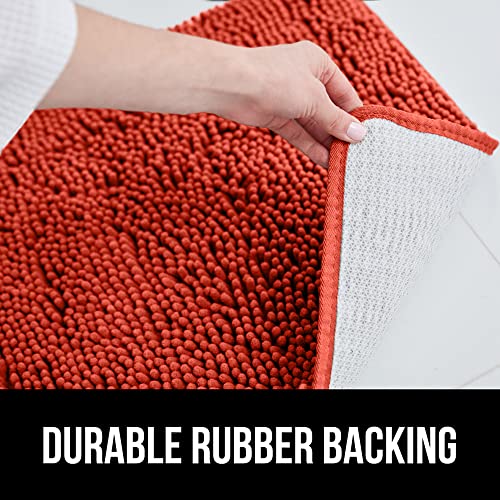 Image of GORILLA GRIP Plush Absorbent Shaggy Chenille Bath Rug Mat for Square Toilet Base with Rubber Backing, Machine Washable Rugs, Soft MicrofiberContour Mats for Toilets, Bathroom Decor, Sunset Orange