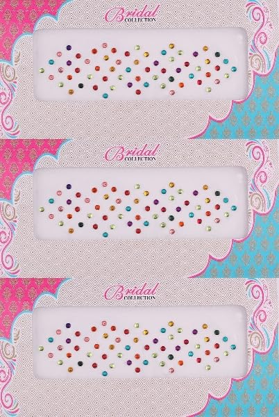 Image of VAMA Rhinestone Multi Color Crystal Stone Bindi kumkum Sticker Diamond Cut Kundan Multicolour bindiya Bindis Set for Women (10 Cards)
