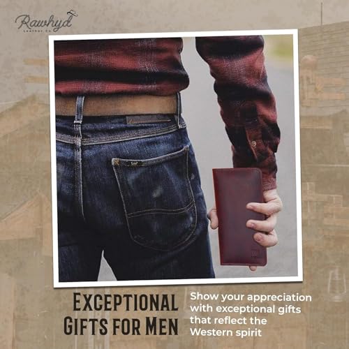 RAW HYD Full-Grain Leather Long Wallet for Men-Classic Bifold Western Wallet for Men-Minimalist Cowboy Wallets for Men-Rodeo wallets for men-Checkbook Cover & Gift for Him (Hunter Brown)3
