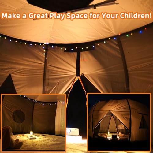 Jumpfly 14FT Round Trampoline Tent with LED Light, Anti-Tear, Black/Lightbrown