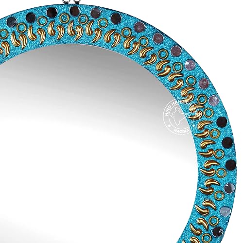 Image of Round Wall Mirror - Round Mirror, Rustic Accent Mirror for Bathroom, Entry, Dining Room, & Living Room. Metal Round Mirror for Wall (Turquoise 3, 16 inch x 16 inch)
