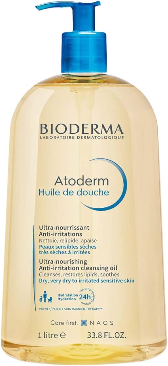 BIODERMA Atoderm Huile de Douche 24h Hydratation – Ultra-Nourrissante pour Peaux Sèches et Irritées, 1 L