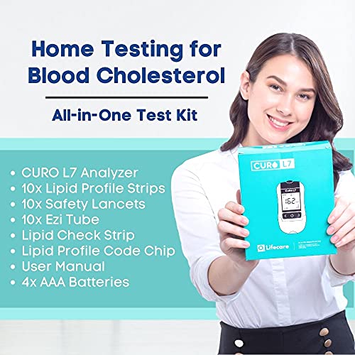Curo-L7 Professional Grade Blood Cholesterol Test Home Kit (All-In-One : Test Device, Test Strips 10Ea, Lancets & Ezitube Rod Included) #TOP3