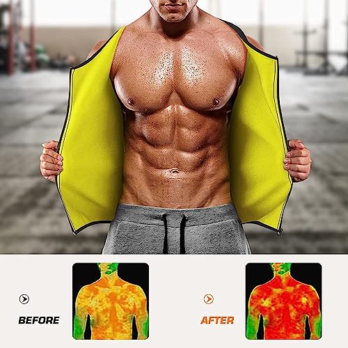 Cimkiz Mens Sweat Sauna Vest For Waist Trainer Zipper Neoprene Tank Top, Adjustable Sauna Workout Zipper Suit (Yellow, X-Large) #TOP2