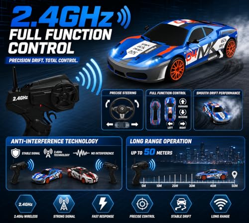 Image of Remote Control Sports Car & Off-Road SUV Toy for Kids, High Speed RC Racing with Wireless Remote, Realistic Lights & Premium Design Gift for Boys Girls (MK Drift CAR)