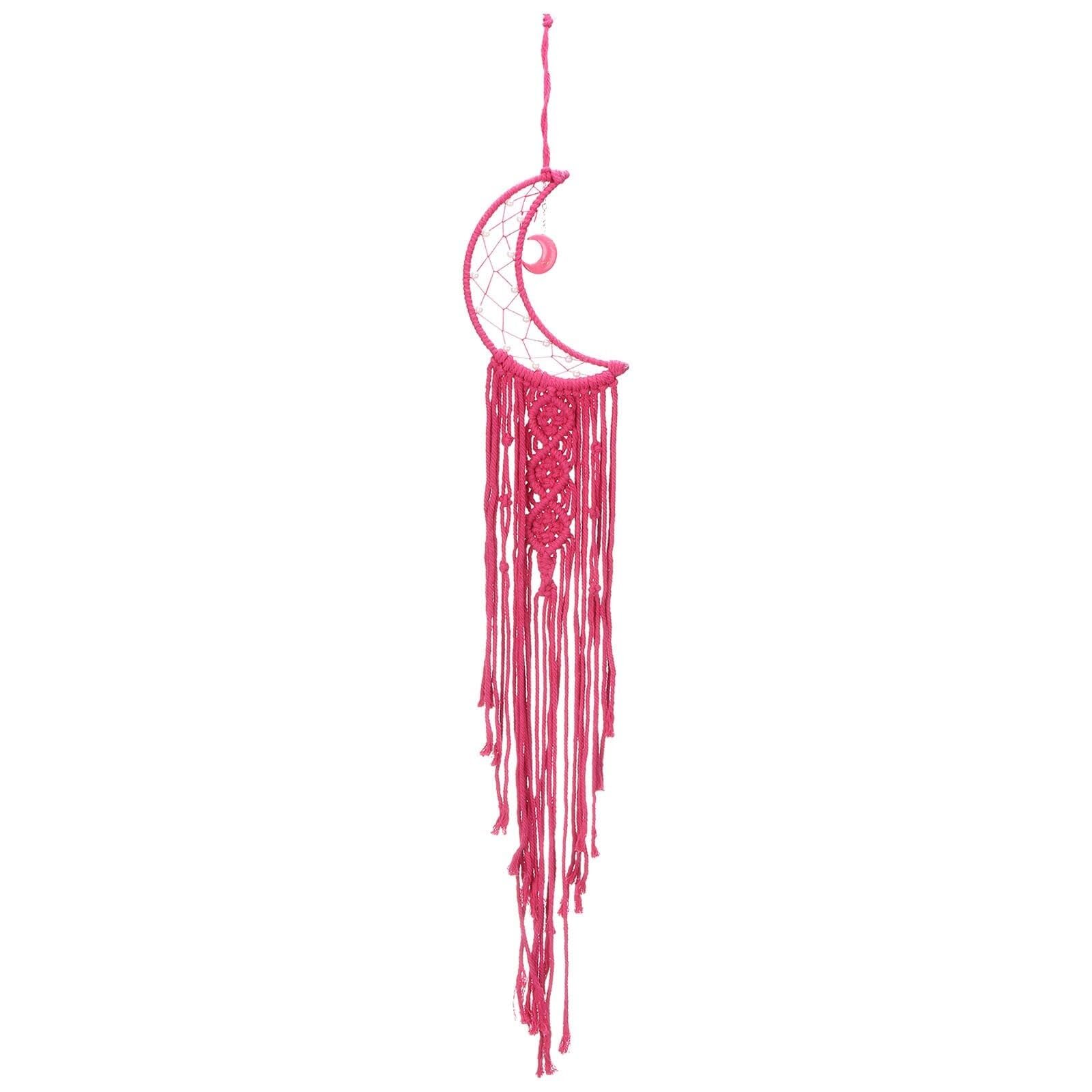 Wind Chime Moon Cotton Rope Dream Catcher, Nordic Style Dreamcatcher Lace Woven Wall Hanging Windchime(Rose red)