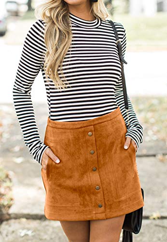 Meyeeka Woman's Vintage Button Front High Waist Pocket Party Evening Mini Skirt Khaki Xl #TOP1