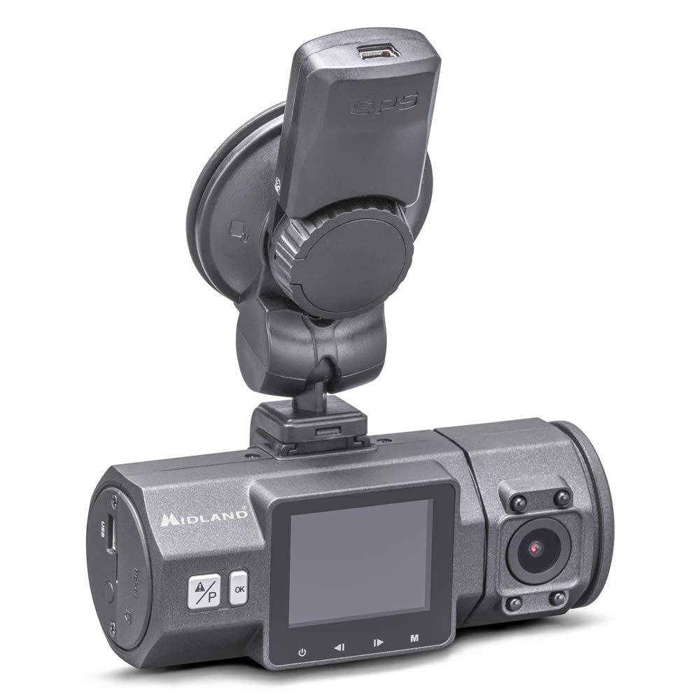Midland Street Guardian Dual Telecamera, Doppia Video Camera da Auto con Cycle Recording, Grandangolo 160° out + 120° in, Black Box, Cavo Presa Accendisigari e Cavo USB