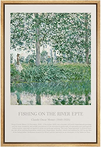 Idea4Wall Framed Canvas Print Wall Art Fishing On The River Epte Master Artist Claude Monet Nature Wilderness Oil Painting Impressionism For Living Room, Bedroom, Office - 16"X24" Natural #TOP8