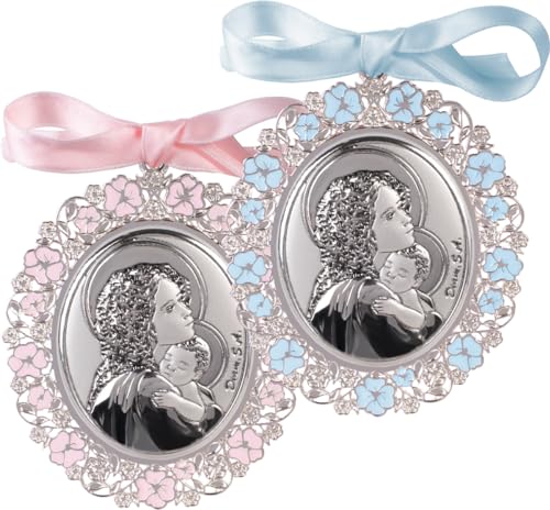 Medallón Metálico, Plateado y Esmaltado de medidas 6,5x7,5 cm, con Aplique Laminado de Maternidad. Con Opción de Personalizado. (09604-2)