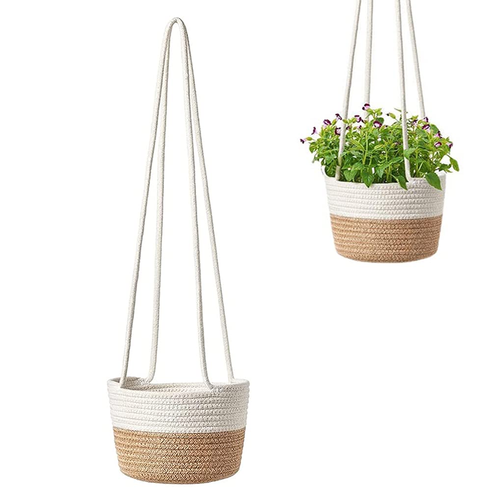 WBYNB Tejidas a Maceta Colgante Plantas, Colgante Cesta Macetero Tejido Maceta, Algodón Tejida Jardinera Colgante, Adecuado para Decoración de Interiores y Exteriores (Tamaño Grande) (pequeño)