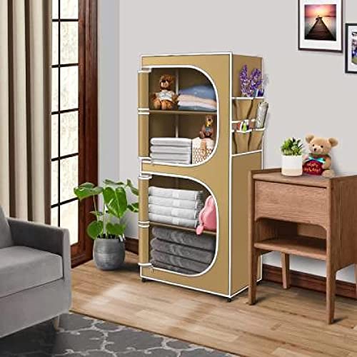 Image of COROID Digital Printed Multipurpose 6 Shelve Wardrobe,Foldable,Collapsible Fabric Wardrobe Organizer for Clothes Drawers Portable Wardrobe Clothing Space Saving Wardrobe (4-Layer, Coffee)