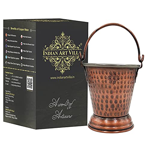 Image of Indian Art Villa Steel Copper Hammered Design Antique Dark Tone Bucket, Serveware & Tableware for Home, Hotel & Restaurants, Volume-300 ML