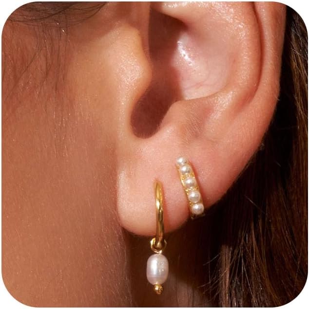 Gold Plated Earrings Women 14k Pearl Drop Dainty Cute