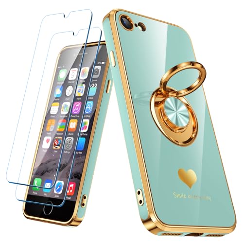 Coque iPhone 6 silicone menthe avec protection écran et anneau 360