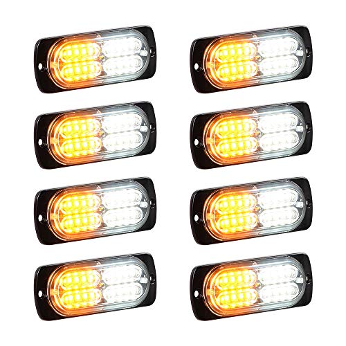 20-LED Caution Emergency Beacon Warning Hazard Flash Strobe Light Compatible with Car POV Construction Tow Truck Van Vehicle (8Pcs, White Amber)