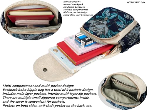 Image of Small Canvas Backpack, Retro Boho Washed Hippie for Women Daily Commute (Rabbit Decorations)