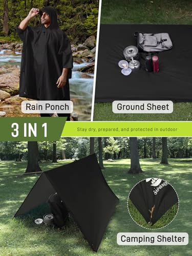 SaphiRose Extra Thick Hooded Rain Poncho Double Layer Waterproof Raincoat Jacket for Men Women Adults2