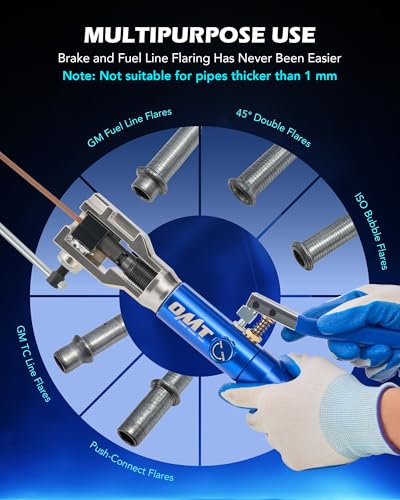 Image of OMT Hydraulic Flaring Tool Kit, Brake Line Set with Cutter & Deburring | For Copper, Fuel & Transmission Lines; 45 & ISO Dies 3 /16-1 /2 & 4.75-10mm; 42CrMo Steel Yoke; Precision Deburring Tool