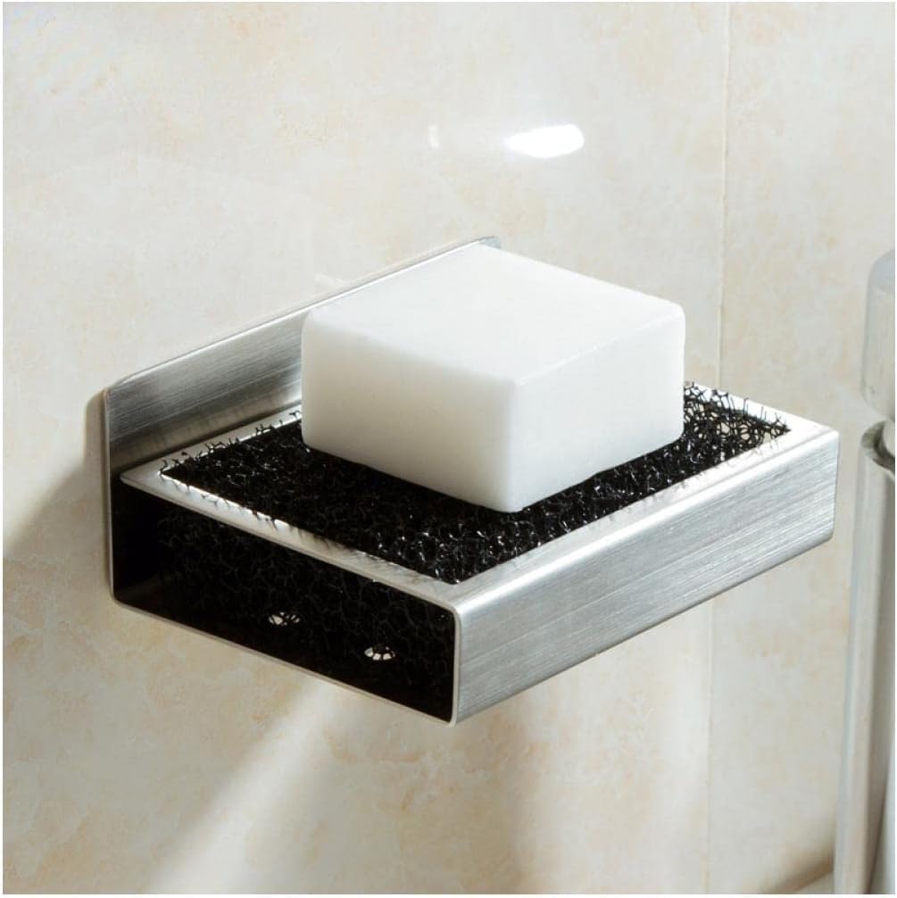 soap dish, Stainless Steel Self Adhesive Bathroom Drain Soap Box bathroom accessories