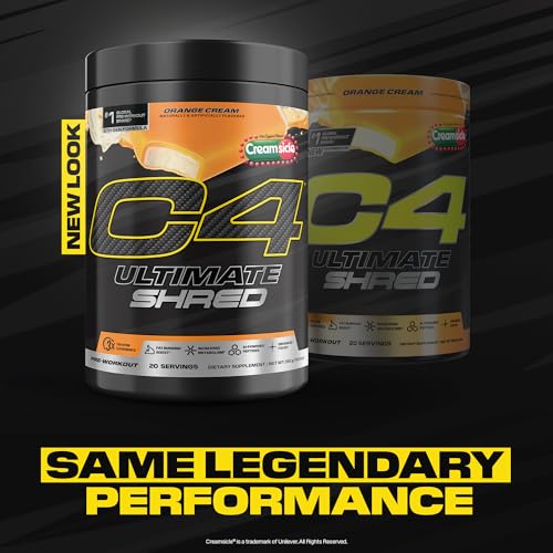 Image of Cellucor C4 Ultimate Shred Pre Workout Powder, Metabolism Supplement with Cayenne Extract+300mg Caffeine+TeaCrine+Dynamine - Orange Creamsicle, 20 Servings