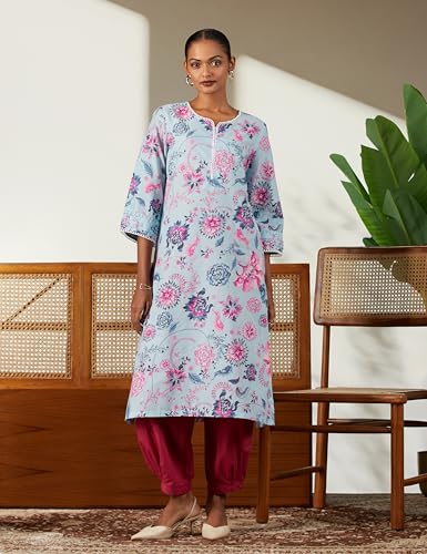 Image of BIBA Women Cotton Straight Fit Floral Printed Kurta