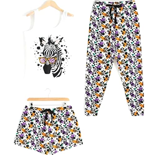 Zebra PJs pyjamas 3-piece set shorts & trousers (Medium (UK 12-14)) White