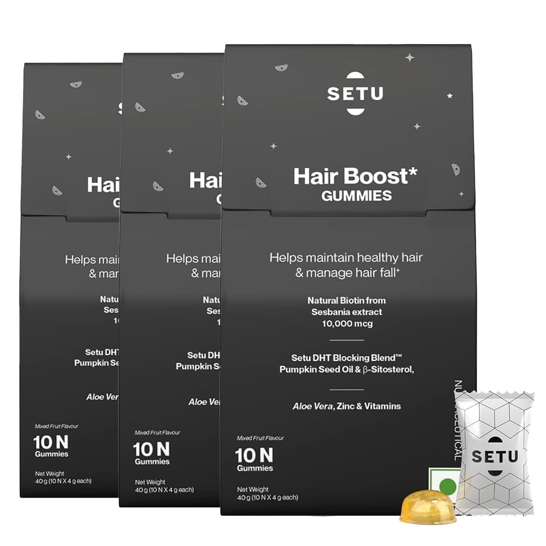 Setu Biotin Hair Boost Gummies for Men & Women-10000 mcg | With Pumpkin Seed Oil,Aloe vera Extract,Zinc & Vitamin A, E & C | Reduces Hair Fall & Strengthens Nails Growth | 10 Gummies Each (Pack of 3) (B0CPVLKZT5) Amazon Price History, Amazon Price Tracker