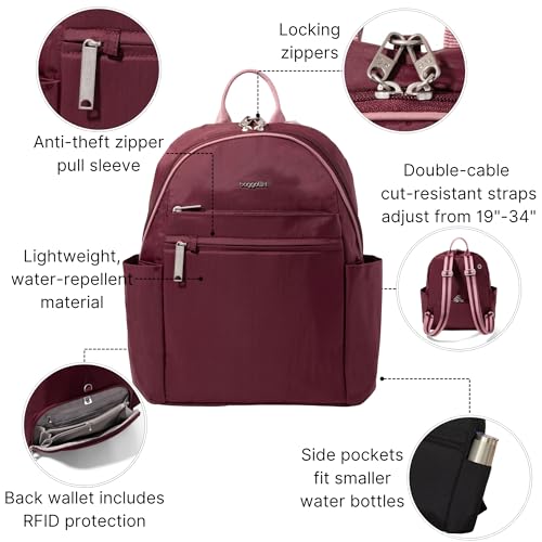 Image of Baggallini Securtex Anti-theft Vacation Travel Backpack 10x13 Daypack w /Locking Zippers & RFID Wallet Slash-Resistant