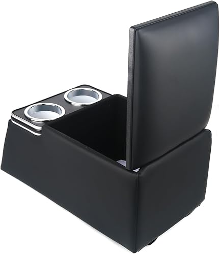 Miniatura 4 de MR HELLO Organizador universal de asiento de camión negro con portavasos y reposabrazos, ideal para negocios, almacenamiento y conveniencia